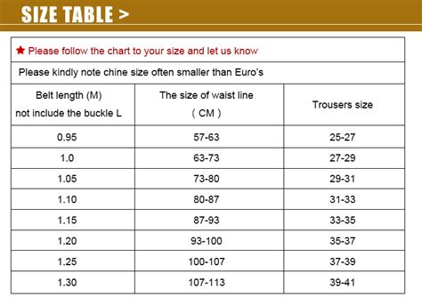 belt sizes europe